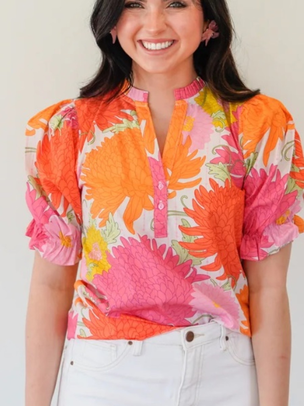Maude Vivante Blouse Top Shirt Floral Bunches Top XL Cotton Boho Chic